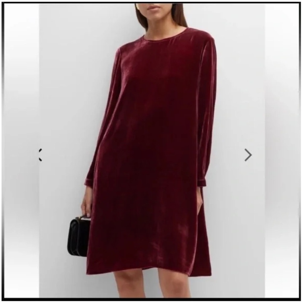 * New * Eileen Fisher Velvet Crew Shift Neck Dress Long Sleeve - Picture 2 of 11